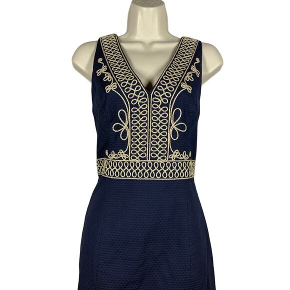 Lilly Pulitzer Evaline Dress Sleeveless Mini Navy Blue Gold Nautical - 6 - Picture 2 of 9